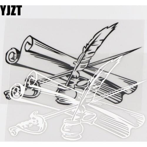 YJZT 11.7CM×16.8CM Vinyl Body Decoration Decal Ink Pen And Sword Personalized Car Stickers 1C-0104