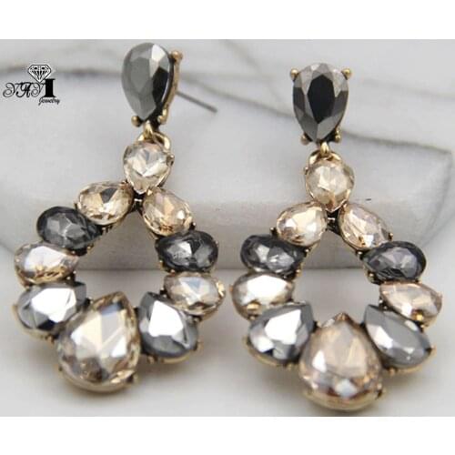 YaYi Jewelry Brown Glass Rhinestone Dangle Crystal Earring Womens Fashion Ancient Silver Color Gem Long Earrings Gift 1258