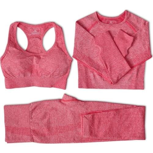 3pcs Women Sportwear Workout Yoga Set Gym Seamless Fitness Clothing Sport Outfit For Sports Bra+Long Sleeve+ High Waist Legging