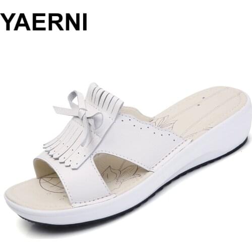 YAERNI New Bohemia Casual Women Flat Platform Tassel Butterfly-Knot Sandals Wedges Beach Sandals Shoes Flip Flops WomenE1293