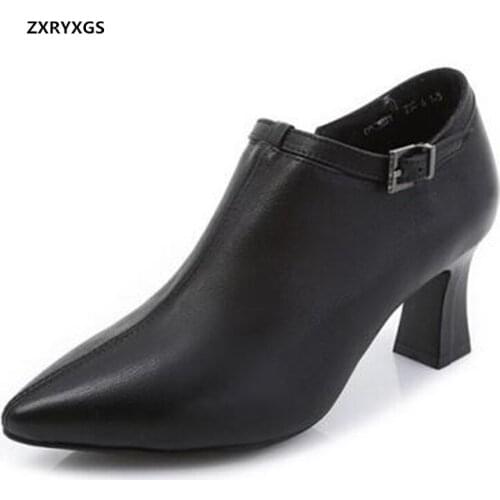 2021 New Top Cowhide Pointed Toe Deep Mouth Women Leather Shoes High Heels Comfort Fashionable Shoes Banquet Office Women Shoes