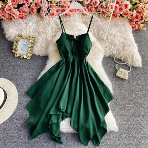 ZQLZ Summer Dress Women 2021 Sleeveless Backless Sexy Mini Sundresses Ladies Black Green Bohemian Beach Party Dresses Female