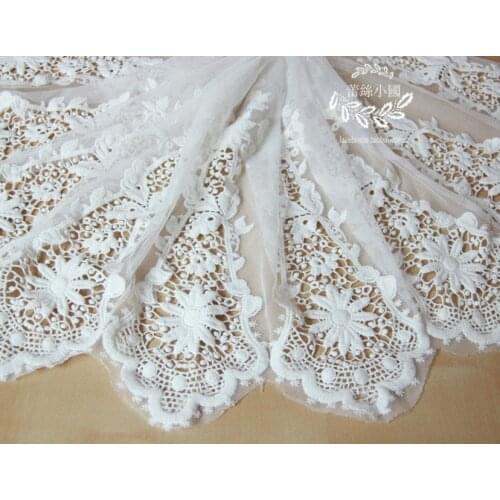 135cm 53'' wide 1 yards/lot Top Grade White Luxuriant Anaglyph Mesh Lace Fabric Embroidered Lace Trims DIY Sewing Accessory Z924