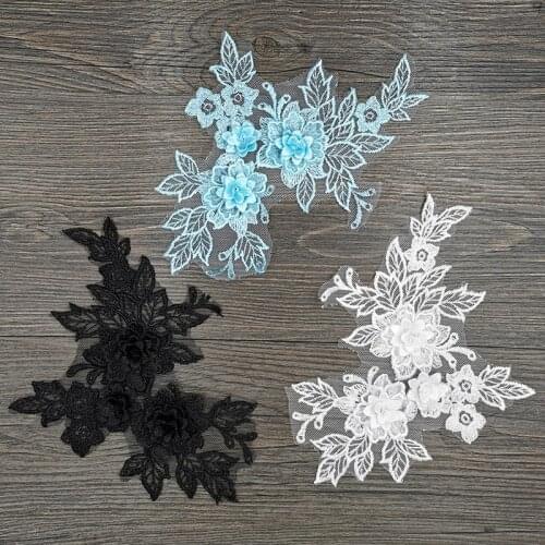 2pc/lot 3d Large Lace Embroidery Patch Dress Clothing Decoration Flower White Black Fashion Patchwork Decal Sewing Accessories