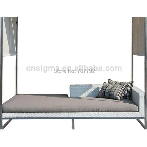 2014 Hot Sale Canopy Chaise Garden Rattan White Lounger Daybed