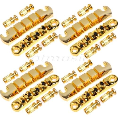 4Pcs Ulimate Bridge Stopbar Tailpiece Gold 4 String Slotted Tune o Matic Style For Bass Guitar Replacement