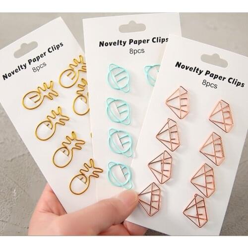 8pcs/set Lovely Metal Paper Clip Set Stationery Back To School Office Supplies