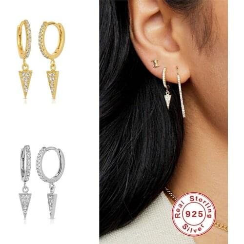 Aide 925 Sterling Silver Drop Earring Circle Round Women Ohrringe Triangular Pendant Women Zircon Crystal CZ Luxury Jewelry