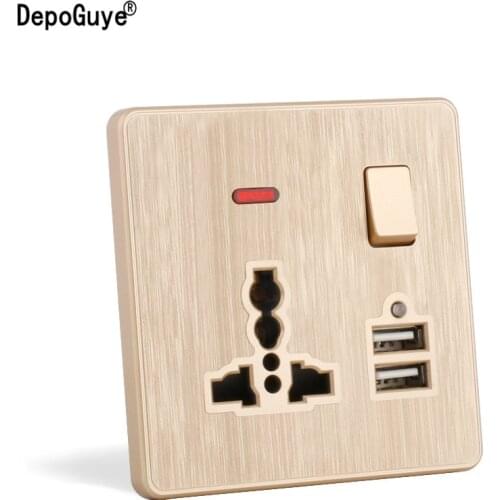 DepoGuye EU Standard Outlet panel, 5V 2.1A Dual USB Charger Port, Switch control Global Universal 3 Hole USB Wall Power Socket