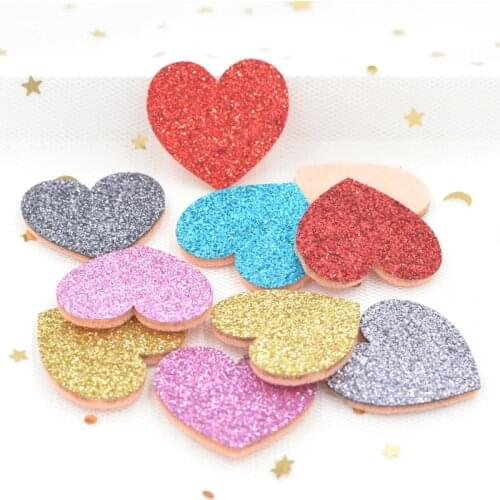 20Pcs Glitter Fabric Felt Padded Appliques Heart Patches for DIY Crafts Clothes Bags Wedding Hair Bow Decoration Accessories F62