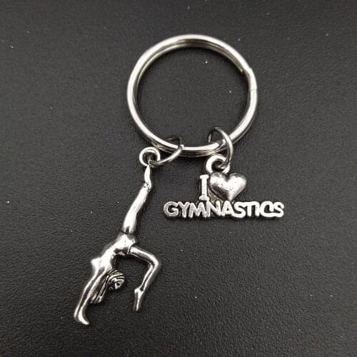 Gymnast I Love Gymnastics Charm Keychain Stainless Steel Metal Keyring Fashion Jewelry Accessories for Teen Girls
