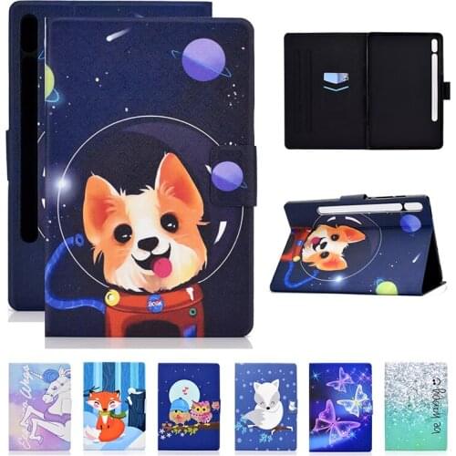 Cartoon Painted Case For Samsung Galaxy Tab S7 (2020) SM-T870 SM-T875 11 inch PU Leather Flip Stand Wallet Cover