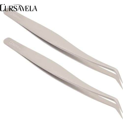 CURSAVELA 5 PCS Extension Eyelashes Tweezers Easy Fan False Lashes Curved Tweezers Makeup Eyelashes Tweezers Tools Wholesale