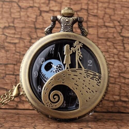 The Nightmare Before Christmas Jack Skellington Tim Burton Movie Kid Toys Watches Fashion Black Quarzt Pocket Watch Gifts Item