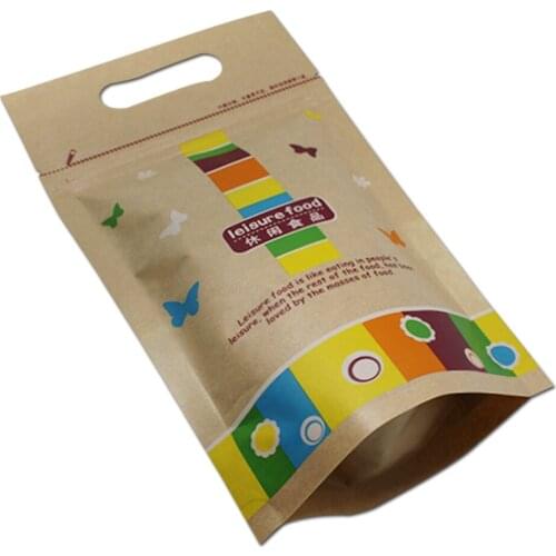 DHL 300Pcs/Lot Zip Lock Doypack Kraft Paper Handle Bags With Frosted Clear Window Food Coffee Powder Snack Packaging Pouches Bag