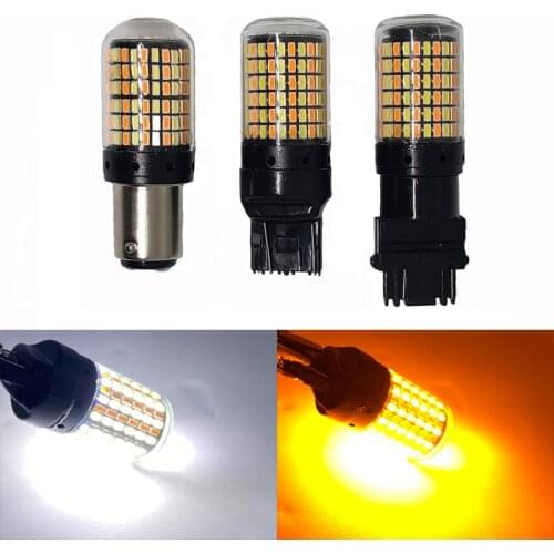 2-Pcs DC Dual Color p21/5w 1157 BAY15D 3014 168 SMD 3157 7443 W21W Switchback Led Bulbs DayLight Turn Signal Light White Amber