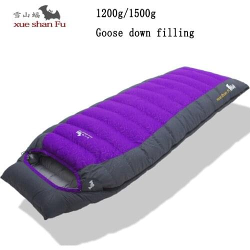 Xueshanfu Goose Down Filling High Quality 1200/1500g Goose Down Filling Outdoor Camping Comfortable Breathable Sleeping Bag