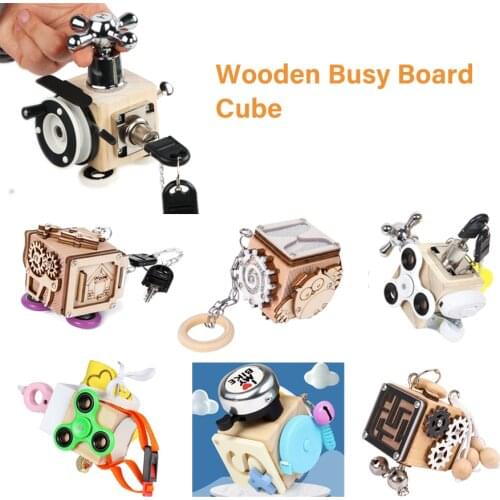 Best busy board block Montessori unlock Toy funny cube high quality wood wooden toy busy unlock toy Preschool logical training