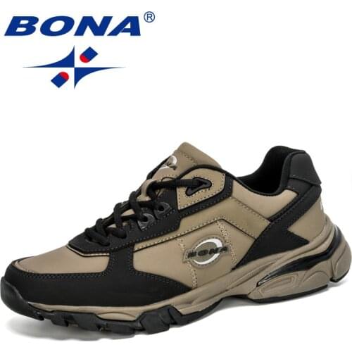 BONA 2020 New Style Action Leather Sneakers Men Running Jogging Shoes Man Fashion Krasovki Light Trainers Footwear Comfortable