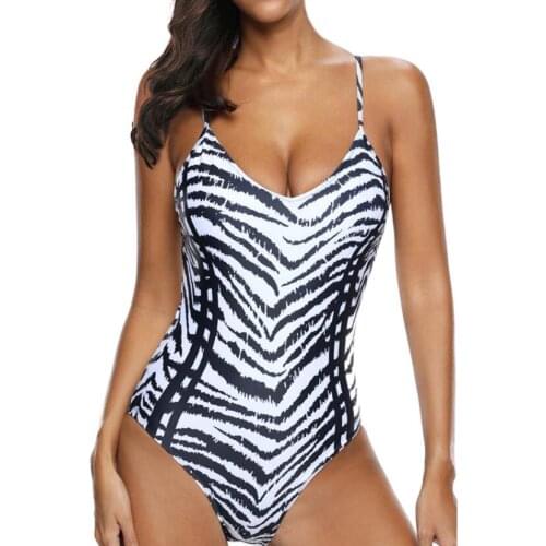 White Black Stripe One Piece Swimsuit Female Bikini Sexy Zebra Pattern Printed Women Swimwear Bathing Suit