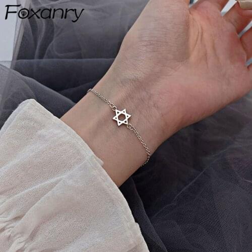 Foxanry INS Fashion 925 Sterling Silver Chain Bracelets for Women Creative Simple Hollow Stars Geometric Elegant Bride Jewelry
