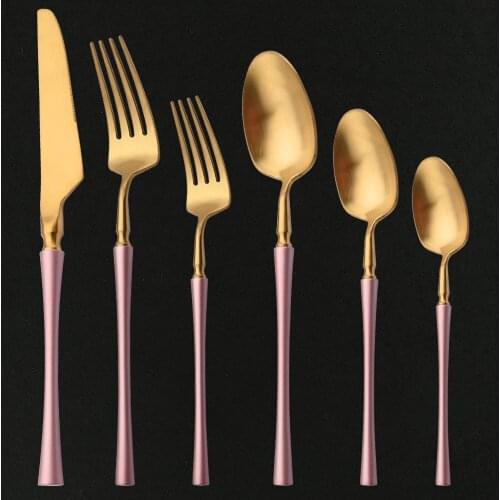 Matte 304 Stainless Steel Dinner Pink Gold Dinnerware Set Knife Dessert Fork Spoon Cutlery Set Kitchen Tableware Flatware Set