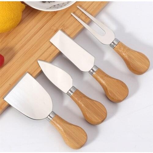 4 Cheese Knives Set Cutlery Wood Handle Mini Knife Butter Spatula Fork