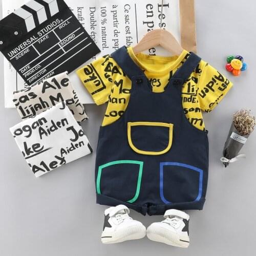 New Children Clothing Baby Boys Girls Big Letters T Shirt Overalls 2Pcs/Set Kids Infant Casual Clothes Toddler Fashion Tracksuit
