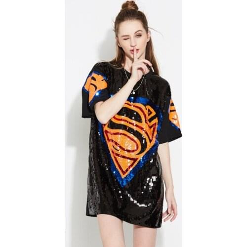 2018 New Arrival Muyoms Casual Loose Letter Short Sequined Mini Regular Natural O-neck Summer Dresses Printed Shirt Dress