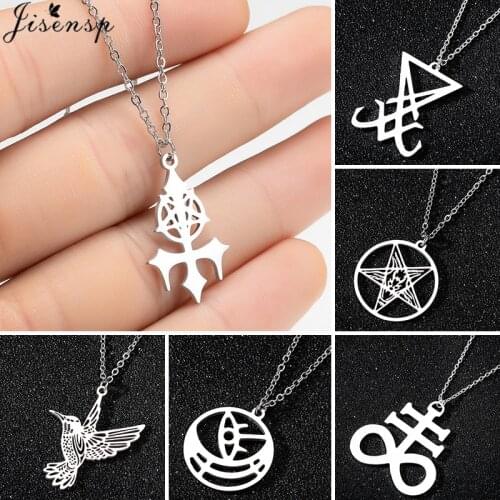 Stainless Steel Pentagram Satan Fork Necklaces Hidden Devil Chokers Fashion Jewelry for Women Men Leviathan Cross Symbol Collier