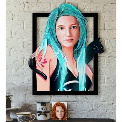 Personalized Cat Girl Caricature OF 3D Wood Tablo-1 Reliable Quality Cost Effective Gift Home Decoration Wall fun