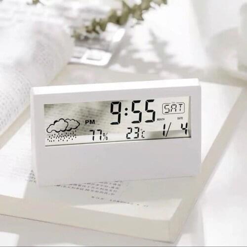 Simple Multifunctional Weather Digital Electronic Clock Light Student Silent Alarm Clock Transparent Small Alarm