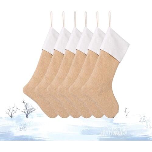6pcs/set Large Burlap Christmas Stockings Jute Xmas Stocking Plain Fireplace Decoration Christmas Pendant Decoration Gift Bag