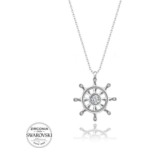 Silver 925 Sterling Swarovski Zirconia Cubic Zirconia Rudder Pendant