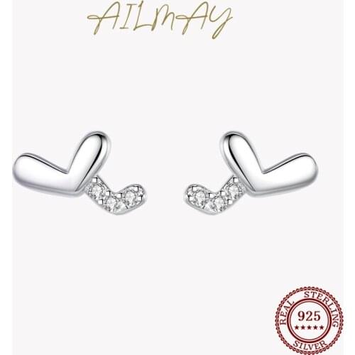 Ailmay Real 925 Sterling Silver Sweet Cute Mini Love Hearts Pure Stud Earring for Women Fashion Ear Pin Fine Jewelry