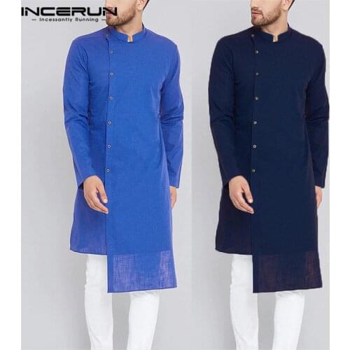 Streetwear Kurta Suits Indian Clothes Men Dress Shirts Long Sleeve Mandarin Pullovers Islamic Clothing Chemise Kaftan