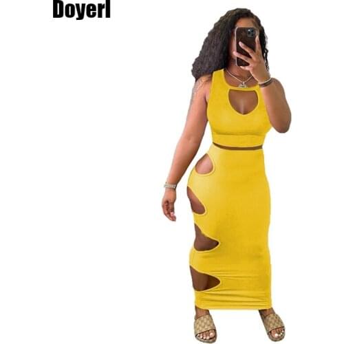 Sexy Bodycon 2 Piece Set Women Matching Sets Summer Club Outfits for Women Hollow Out High Waist Midi Skirt and Top Set Women