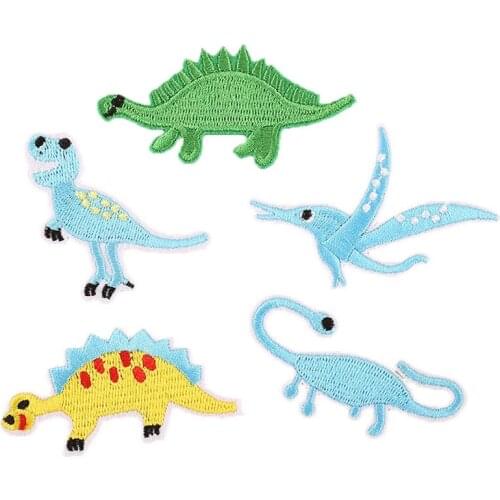 Animals Embroidered Dinosaur Patches Iron On Cartoon Animal Appliqued Boys Kids Jeans Coats Stickers DIY Sewing Accessories