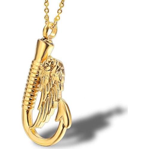 Stainless Steel Cremation Gold Urn Pendant Necklace Ash Jewelry Feather Wing Gift For Him with Chain