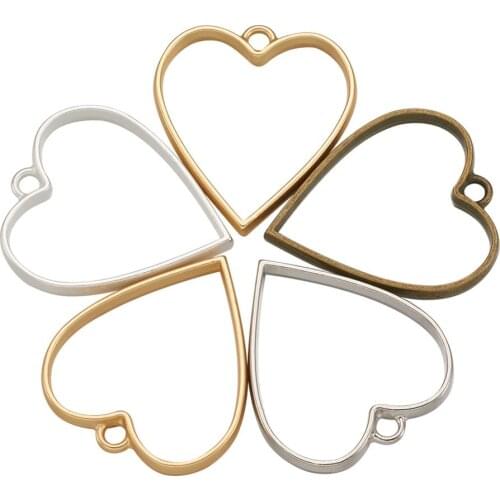 10pcs/set Mix Color Rack Plating Alloy Open Back Bezel Heart Blank Pendant For DIY UV/Epoxy Resin Pressed Flower Jewelry Making