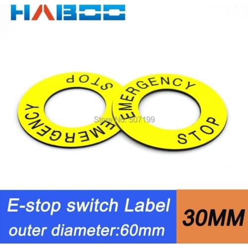 10PCS small packing dia.30mm warning label for emergency stop switch yellow color