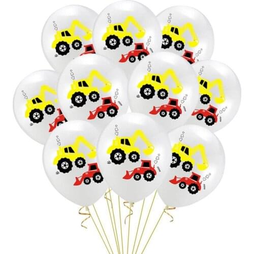 12 Inch Vehicle Truck Round Dots Pattern Balloon Cartoon Excavator Latex Balloon Car Theme Birthday Party Decoration 10pcs