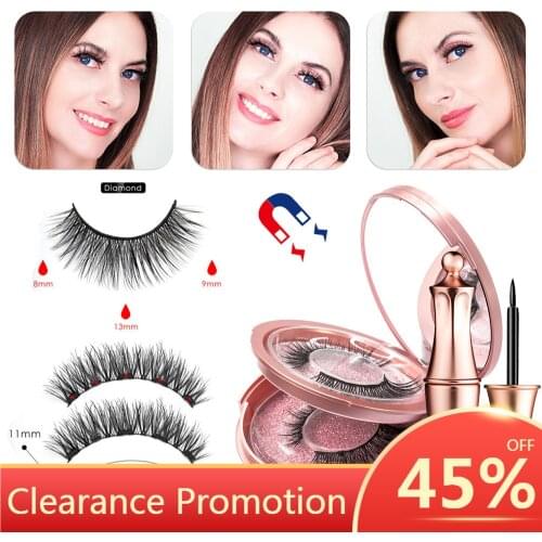 Double Layer Magnetic False Eyelashes Waterproof Magnetic Eyeliner Easy To Operate NO Glue Lashes Extension 2 Pairs with Tweezer