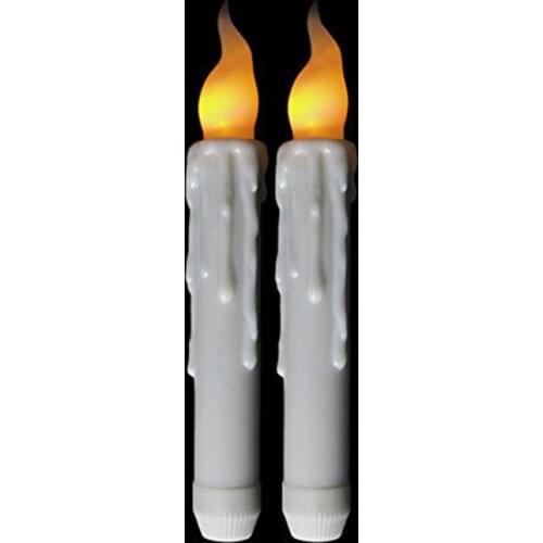 2 Pieces Fake Timer Electronic Candles,White Body Yellow FlIckering LED Wedding Candles For Birthday Party Home Bar Holiday