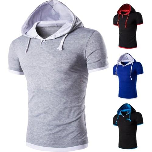 2021 Summer Men T-Shirt Casual Solid Hooded Tops Tees Shirts Male New Sportswear Hoodie Short Sleeve Mens T-Shirt Camisetas