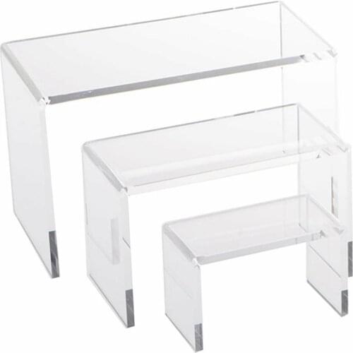 3Pcs/set 3mm Acrylic Display Stand Clear U Shaped Glass Counter Jewelry Showcase Storage Rack White Black Shelf Holder