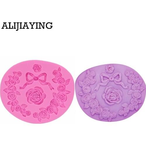 M1230 3D Mold Cookware Rose flower Non-Stick Cake Decoration tools Bow Fondant biscuit Mold chocolate Mold