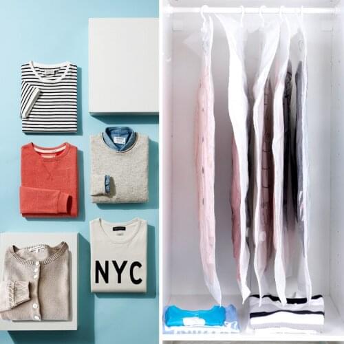 5PCS Vacuum Bags For Clothes Hanging Wardrobe Closet Organizer Space Saver Compression Bag Vacuum Package Storage Bag