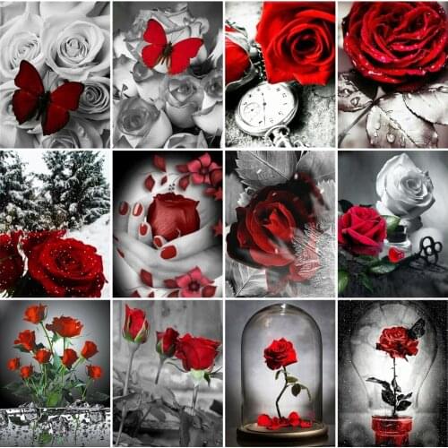 AZQSD Diamond Embroidery Rose Heart Mosaic Rhinestones Diamond Art Painting Flower Cross Stitch Kits Needlework Home Decor