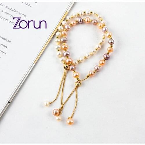Zorun-Real Natural Freshwater Pearl Bracelet Fine Jewerly 5-6MM With Gold color Accessories Bracelet for Women New Design